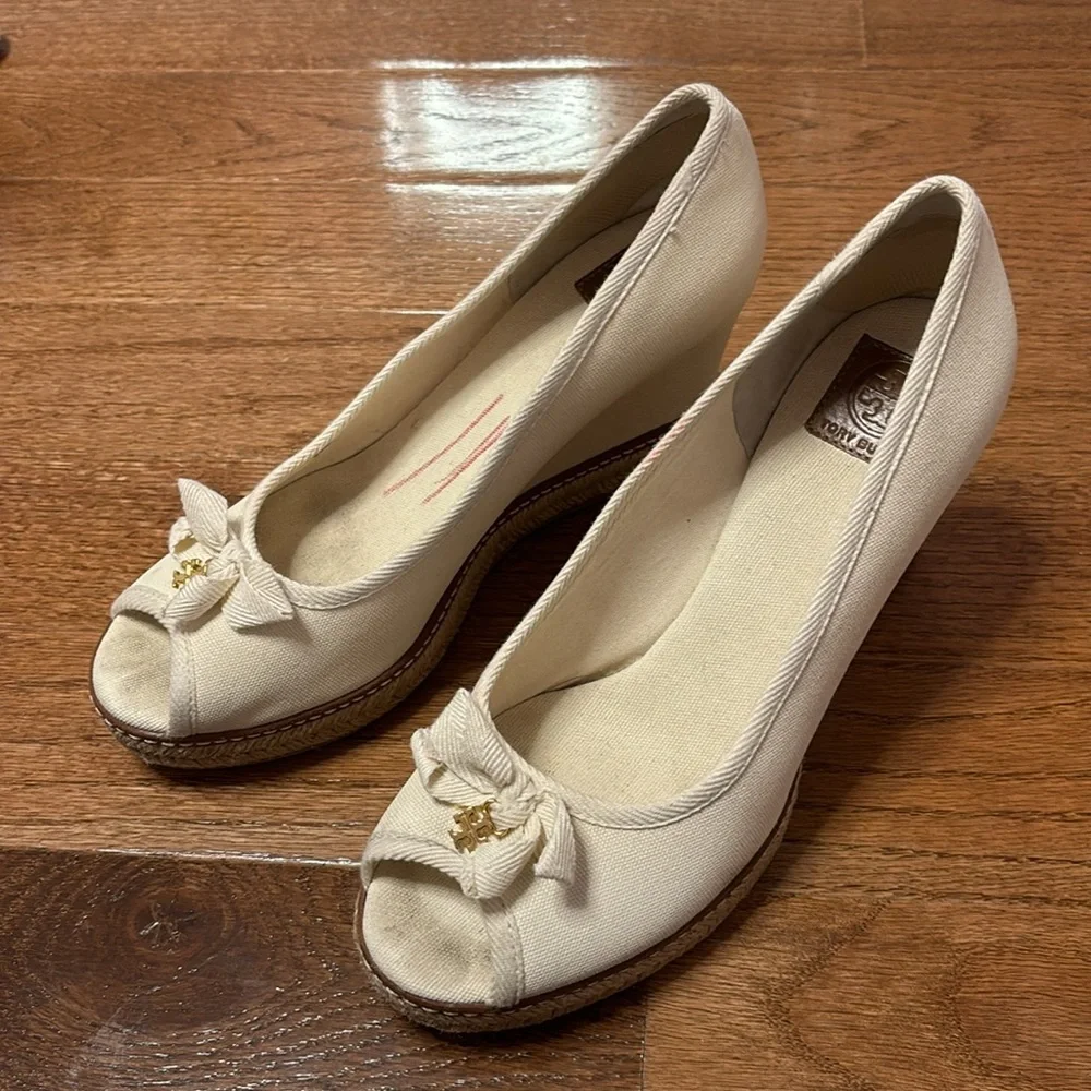 Tory Burch Ivory Jackie Canvas Espadrille Wedges - size 9.5 - Picture 10 of 10